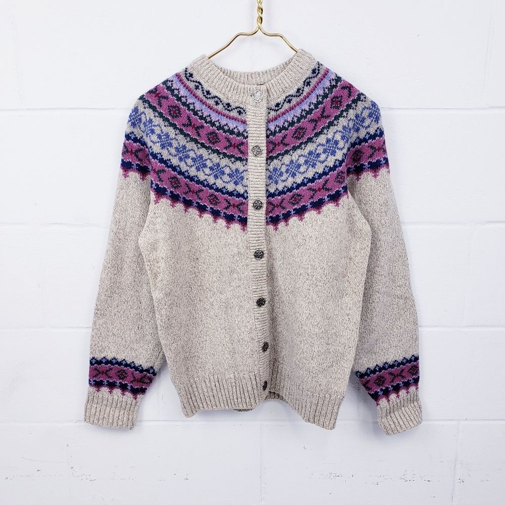 Vintage 1980s Eddie Bauer Fair Isle Nordic Wool Blend Sweater Size Medium - Picture 2 of 9